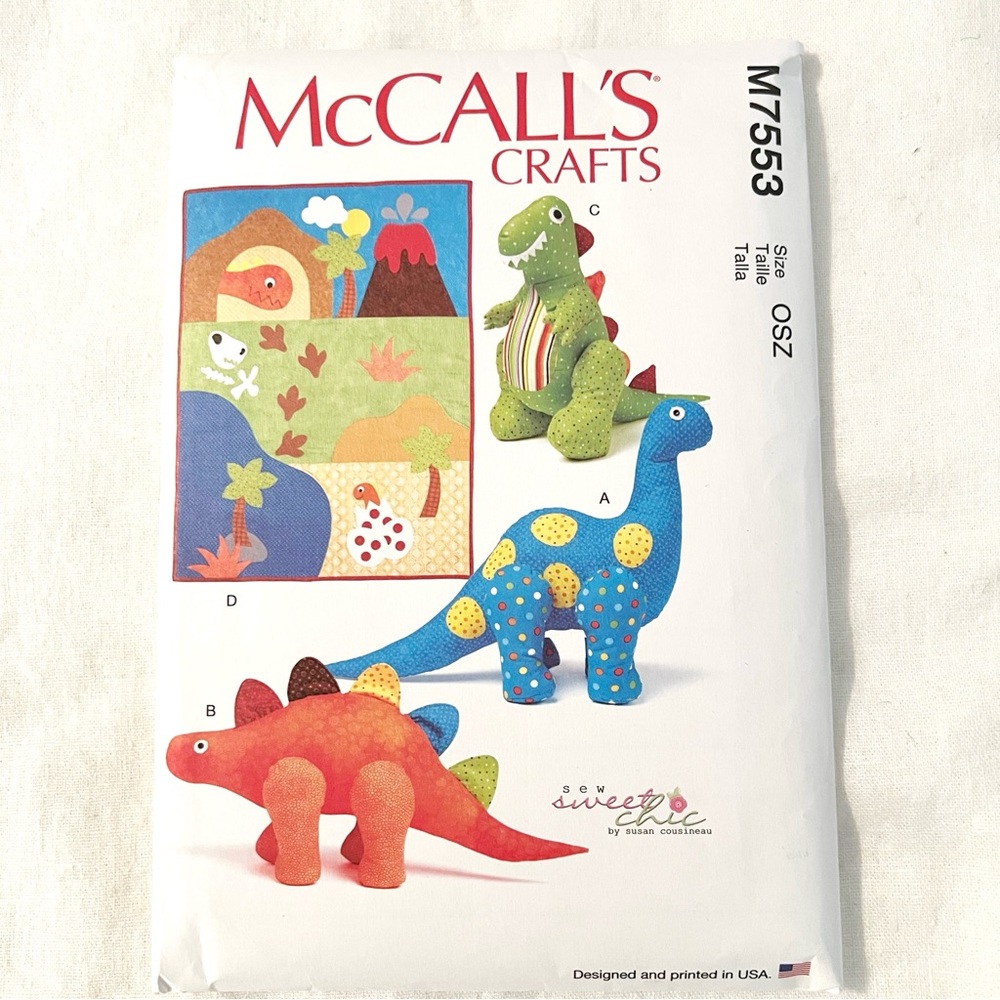 McCall’s M7553 Dinosaur Plush & Quilt Sewing Pattern | All Sizes